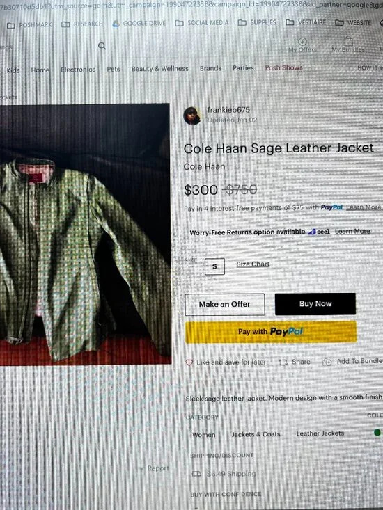 COLE HAAN Band Collar Olive Real Green Lamb Skin Leather Women's  Moto Jacket M - Picture 11 of 11